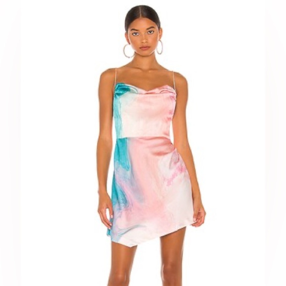 Retrofete Auris Dress candy marble silk slip Pink Asymmetrical Sleeveless large